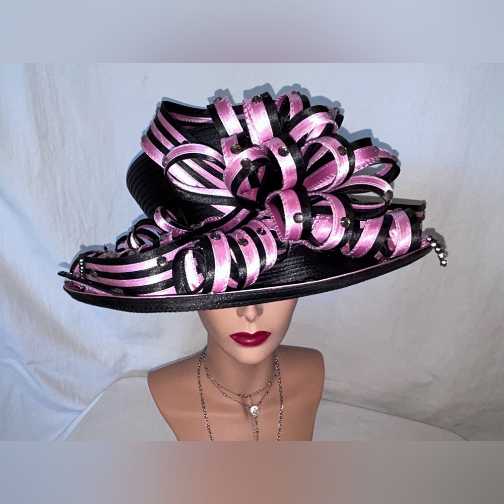 DONNA VINCI COUTURE Pink Black Church Kentucky Derby Fancy Hat